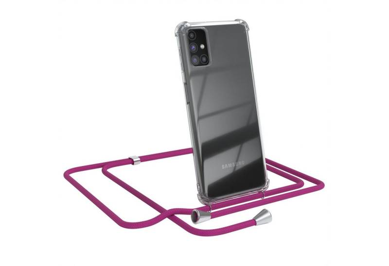 EAZY CASE Handykette Hülle mit Kette für Samsung Galaxy M31s 6,5 Zoll, Handykordel Slimcover mit Umhängeband zum Umhängen Pink / Clip Silber von EAZY CASE