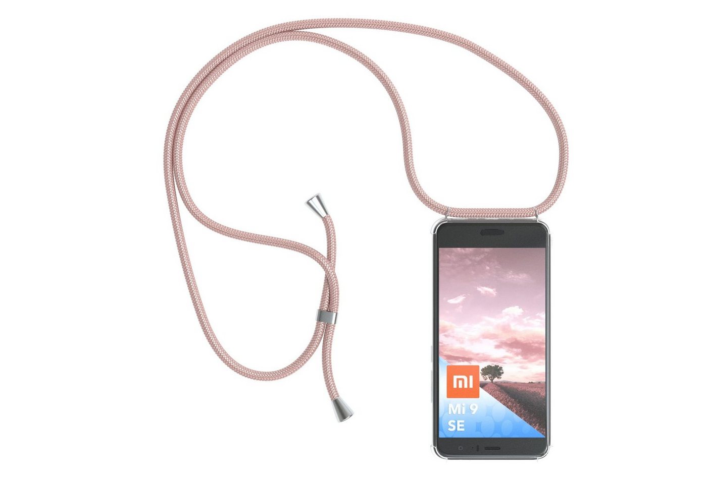 EAZY CASE Handykette Hülle mit Kette für Xiaomi Mi 9 SE 5,97 Zoll, Slimcover Festival Hülle Band Handyketten Umhängehülle Altrosa Rosé von EAZY CASE
