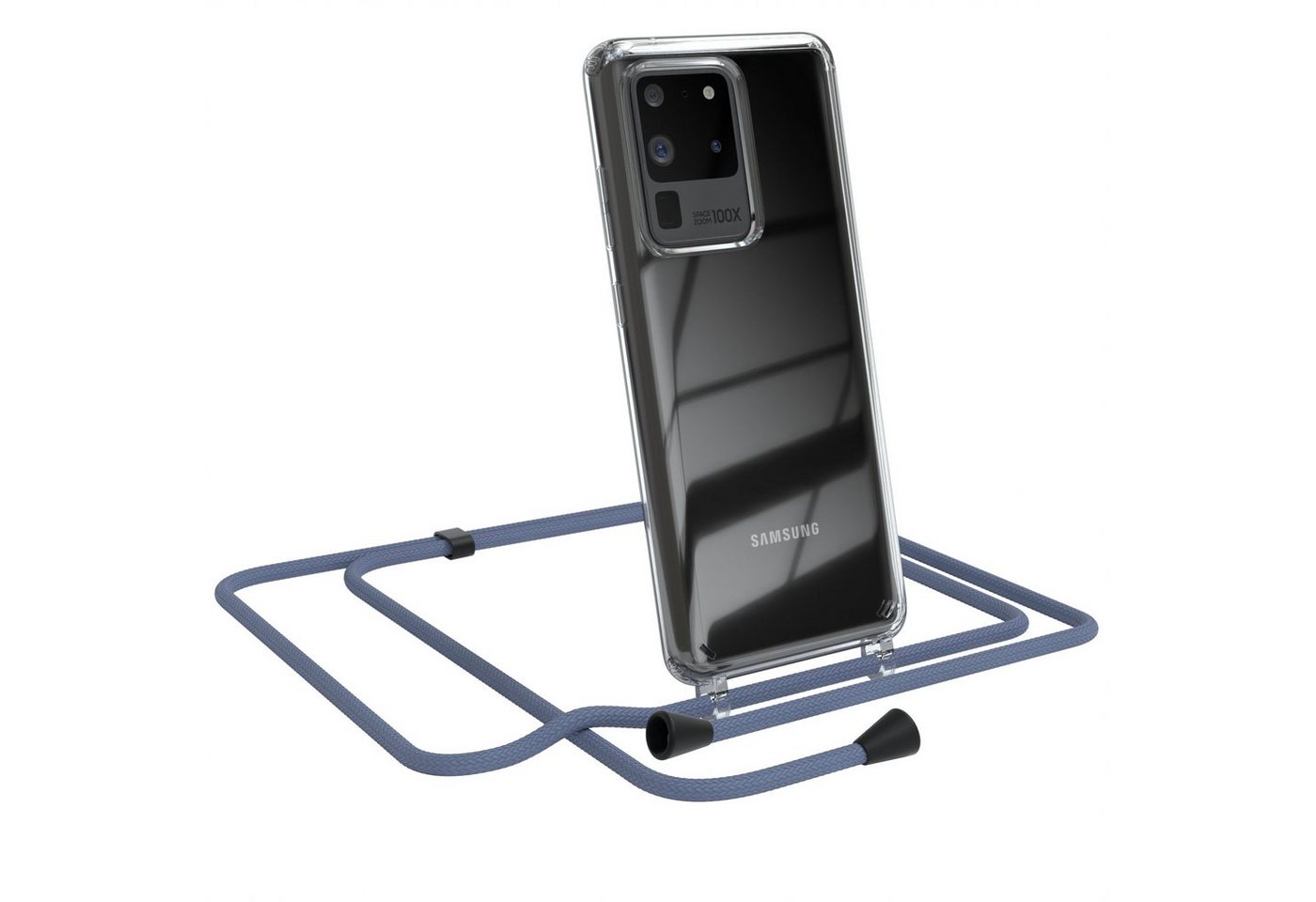 EAZY CASE Handykette Kette Clips Schwarz für Galaxy S20 Ultra / 5G 6,9 Zoll, Silikonhülle Transparent Handyhülle mit Kordel Kette zum Umhängen Blau von EAZY CASE