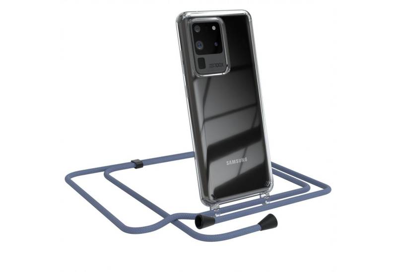 EAZY CASE Handykette Kette Clips Schwarz für Galaxy S20 Ultra / 5G 6,9 Zoll, Silikonhülle Transparent Handyhülle mit Kordel Kette zum Umhängen Blau von EAZY CASE