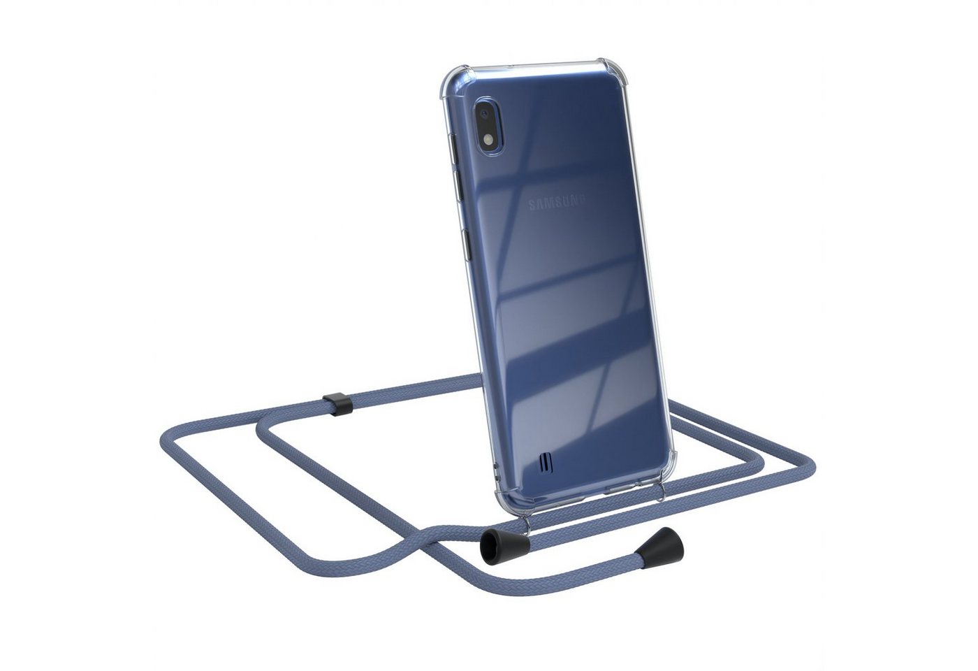 EAZY CASE Handykette Kette Clips Schwarz für Samsung Galaxy A10 6,2 Zoll, Silikonhülle Transparent Handyhülle mit Kordel Kette zum Umhängen Blau von EAZY CASE