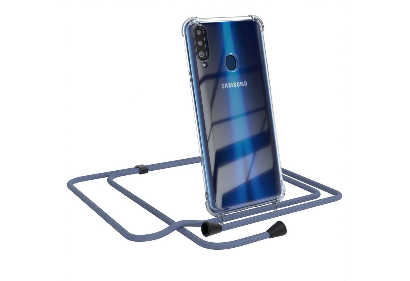 EAZY CASE Handykette Kette Clips Schwarz für Samsung Galaxy A20s 6,5 Zoll, Silikonhülle Transparent Handyhülle mit Kordel Kette zum Umhängen Blau von EAZY CASE
