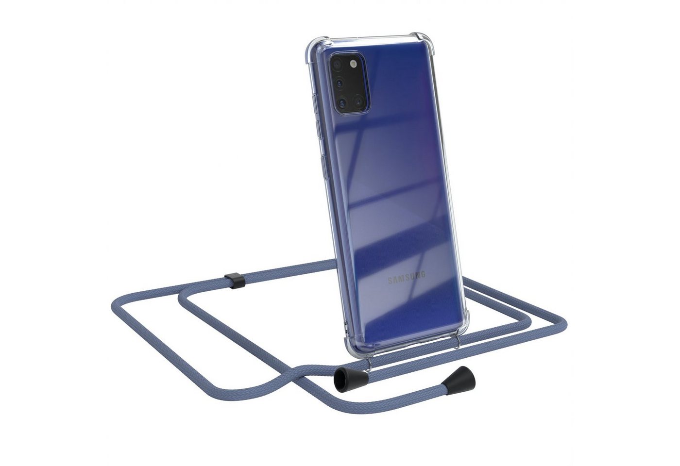 EAZY CASE Handykette Kette Clips Schwarz für Samsung Galaxy A31 6,4 Zoll, Silikonhülle Transparent Handyhülle mit Kordel Kette zum Umhängen Blau von EAZY CASE