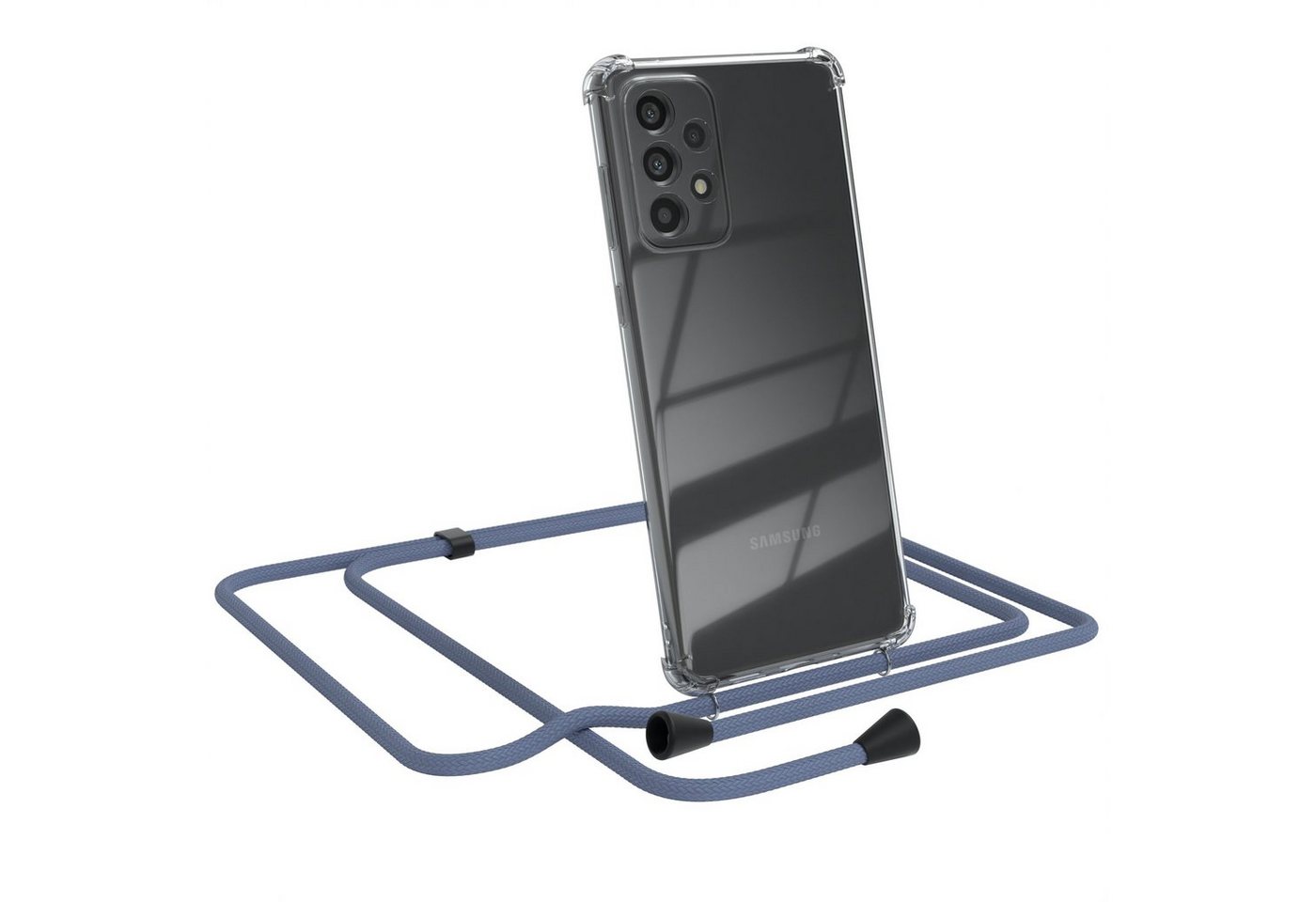 EAZY CASE Handykette Kette Clips Schwarz für Samsung Galaxy A73 5G 6,7 Zoll, Silikonhülle Transparent Handyhülle mit Kordel Kette zum Umhängen Blau von EAZY CASE