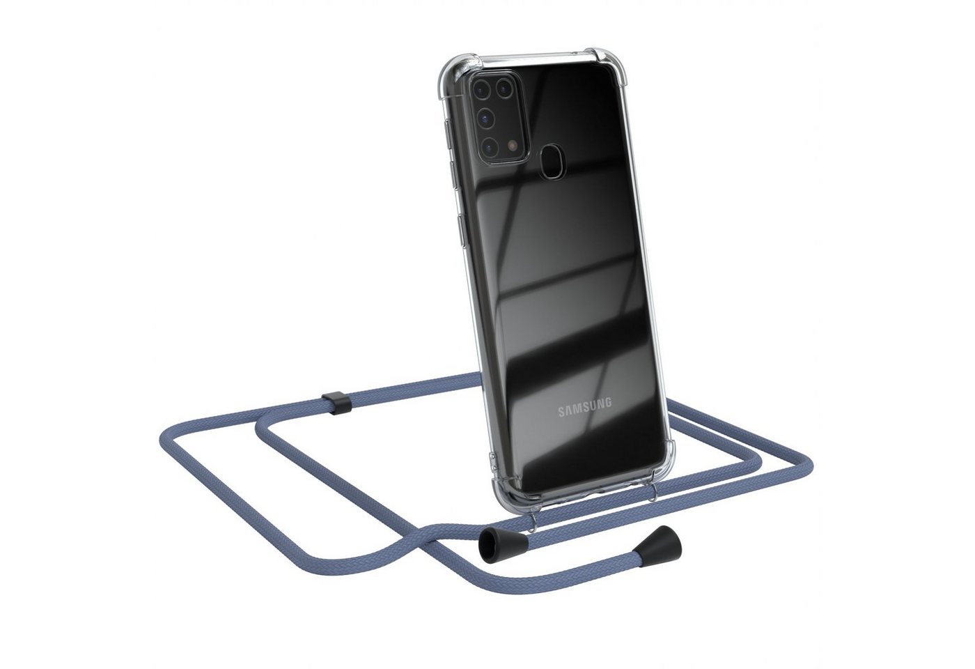 EAZY CASE Handykette Kette Clips Schwarz für Samsung Galaxy M31 6,4 Zoll, Silikonhülle Transparent Handyhülle mit Kordel Kette zum Umhängen Blau von EAZY CASE