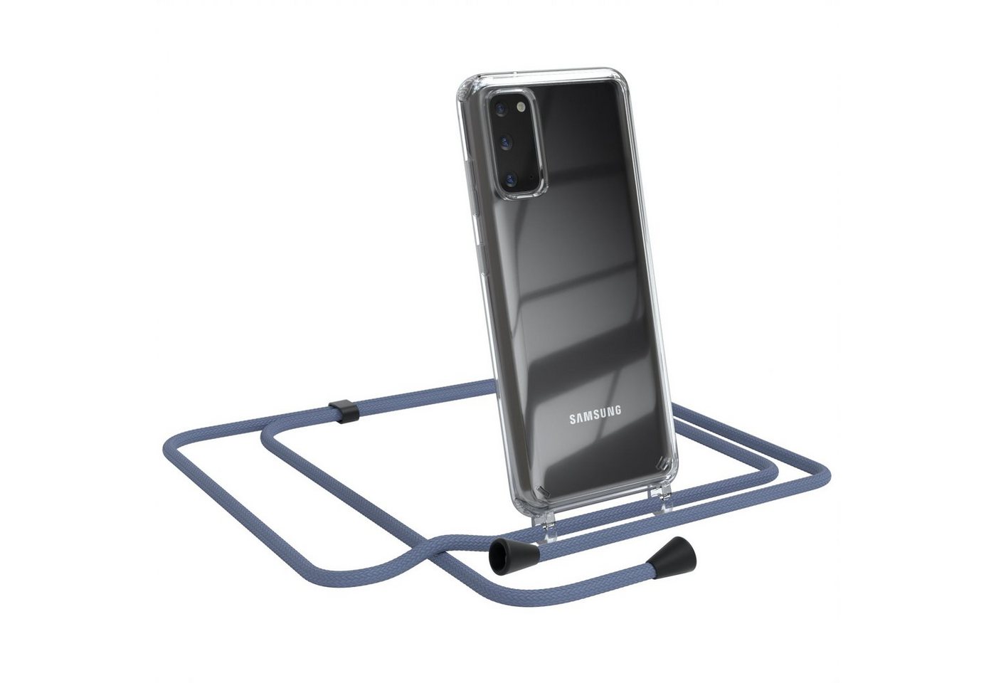 EAZY CASE Handykette Kette Clips Schwarz für Samsung Galaxy S20 / 5G 6,2 Zoll, Silikonhülle Transparent Handyhülle mit Kordel Kette zum Umhängen Blau von EAZY CASE