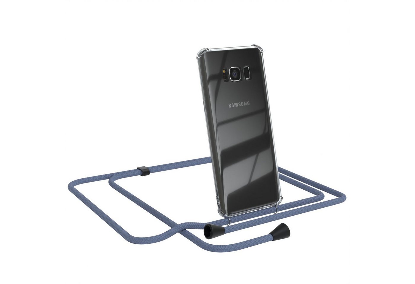 EAZY CASE Handykette Kette Clips Schwarz für Samsung Galaxy S8 5,8 Zoll, Silikonhülle Transparent Handyhülle mit Kordel Kette zum Umhängen Blau von EAZY CASE