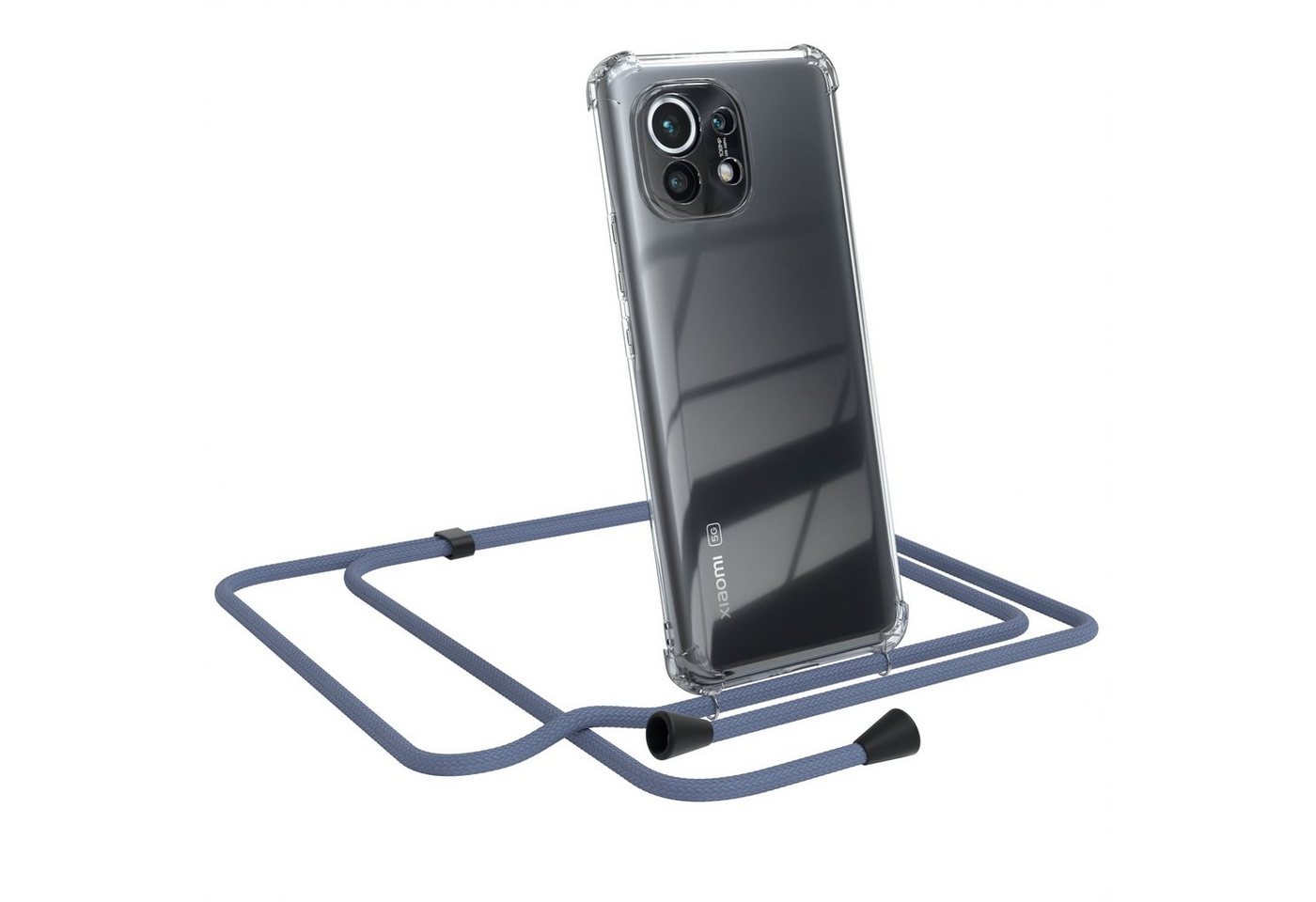 EAZY CASE Handykette Kette Clips Schwarz für Xiaomi Mi 11 5G 6,81 Zoll, Silikonhülle Transparent Handyhülle mit Kordel Kette zum Umhängen Blau von EAZY CASE