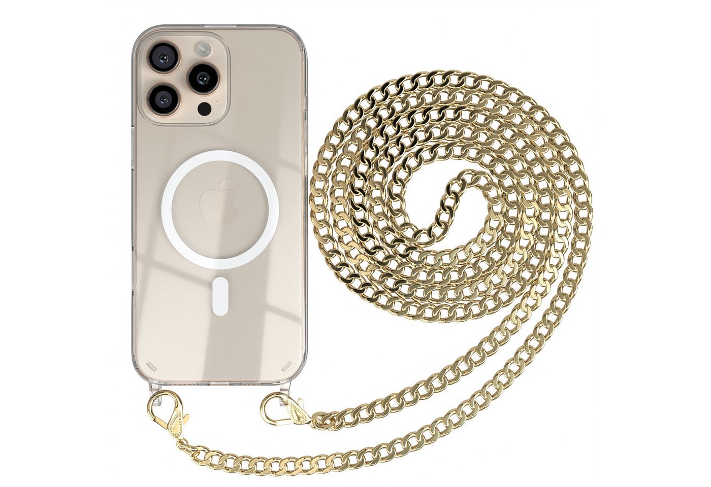 EAZY CASE Handykette Metallkette MagSafe Hülle für iPhone 16 Pro Max 6,9 Zoll, Handyhülle Transparent Smartphonekette für Unterwegs Necklace in Gold EAZY CASE Handykette Metallkette MagSafe Hülle für iPhone 16 Pro Max 6,9 Zoll, Handyhülle Transparent Smartphonekette für Unterwegs Necklace in Gold von EAZY CASE