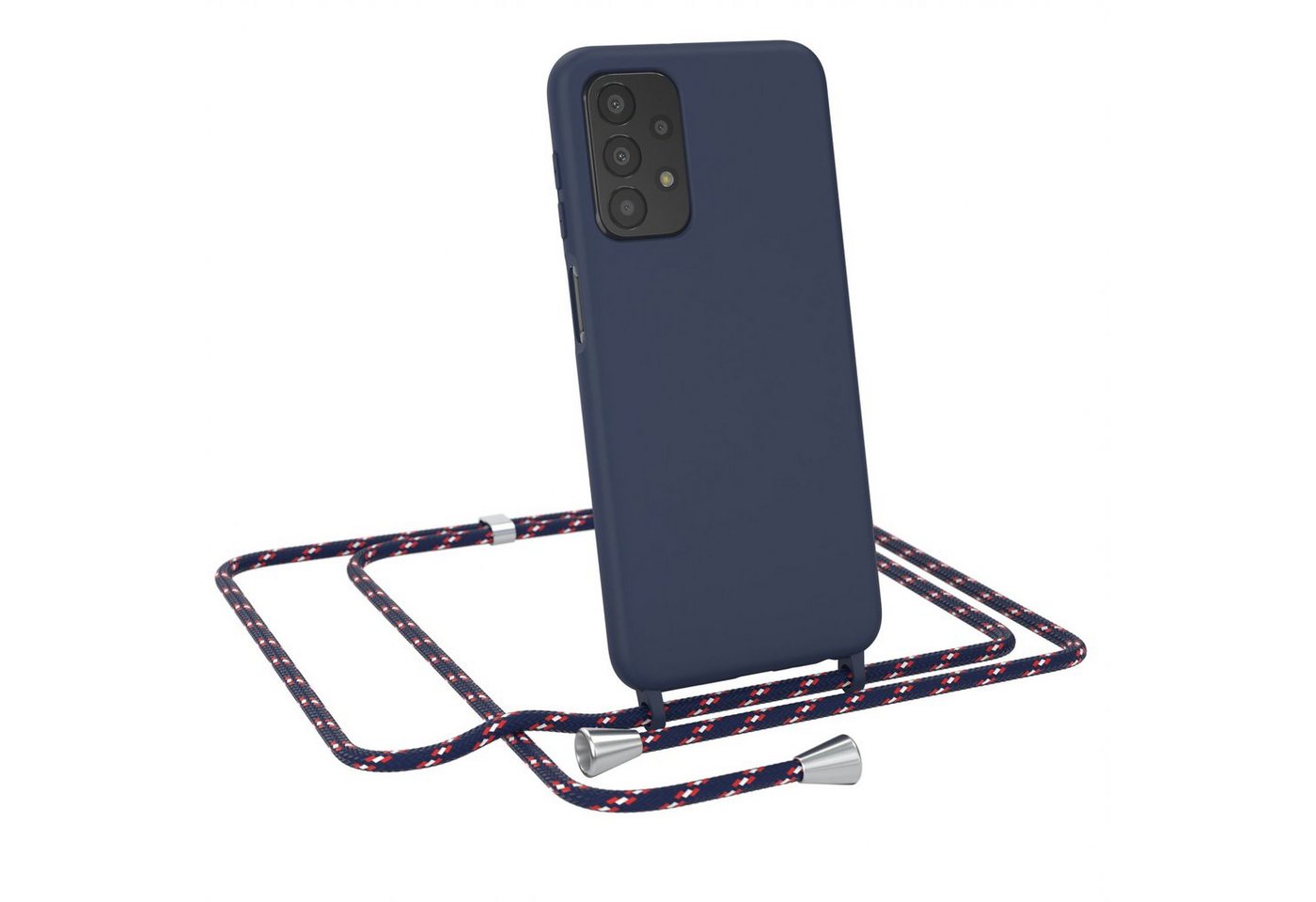 EAZY CASE Handykette Runde Silikon Kette für Samsung Galaxy A23 5G 6,6 Zoll, Hülle mit Band 2in1 Handyband Etui Case Kordel Navy Blau Camouflage von EAZY CASE