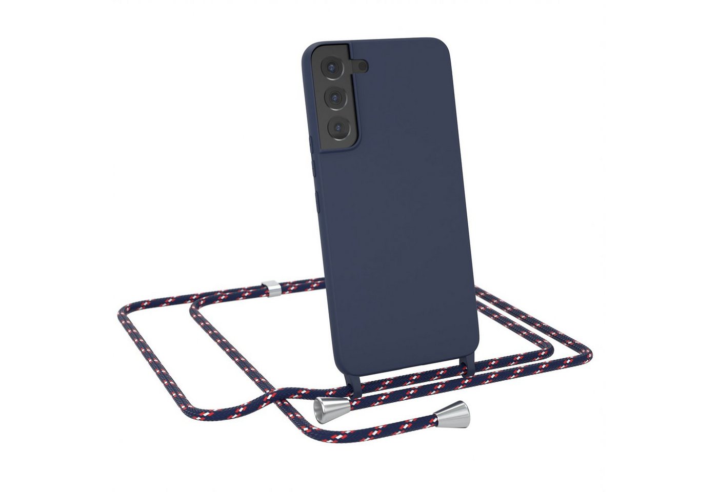 EAZY CASE Handykette Runde Silikon Kette für Samsung Galaxy S22 Plus 5G 6,6 Zoll, Hülle mit Band 2in1 Handyband Etui Case Kordel Navy Blau Camouflage von EAZY CASE