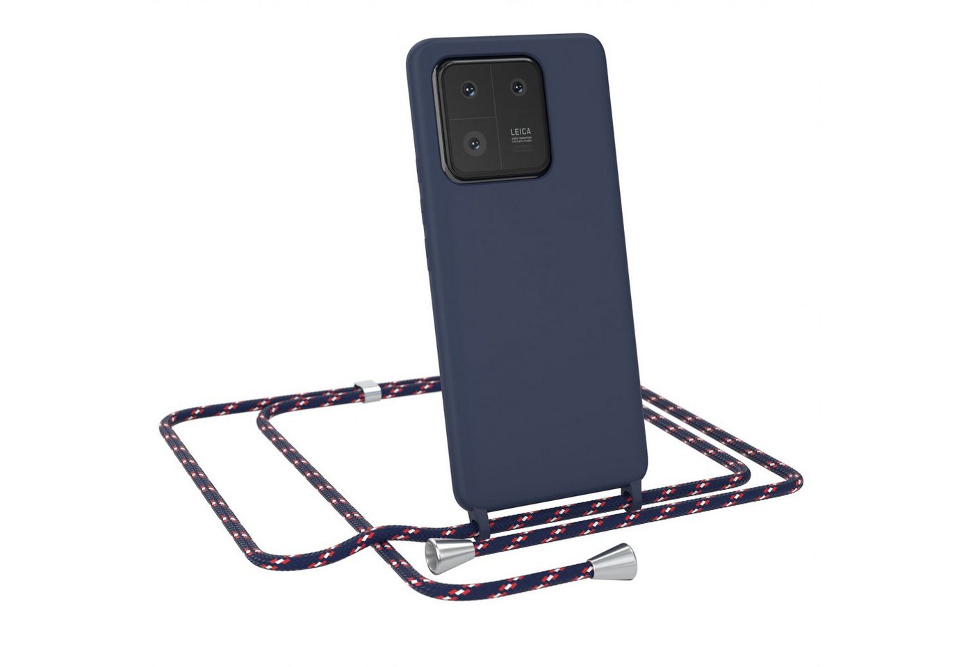 EAZY CASE Handykette Runde TPU Silikon Kette für Xiaomi 13 Pro 6,73 Zoll, Hülle mit Band 2in1 Handyband Etui Case Kordel Navy Blau Camouflage von EAZY CASE