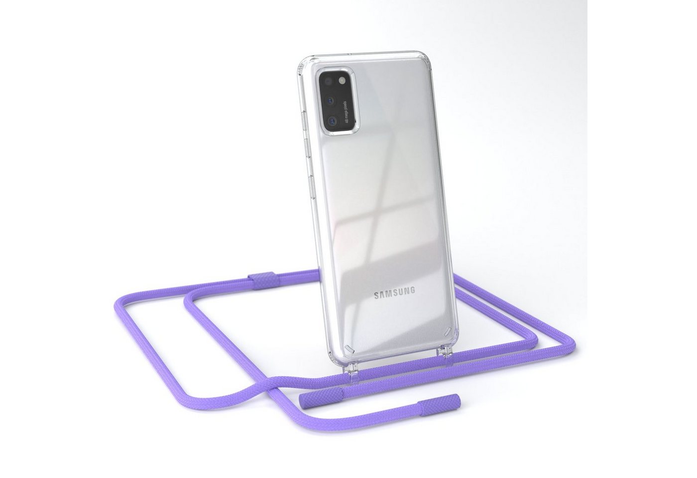 EAZY CASE Handykette Silikon Kette Unifarbe für Samsung Galaxy A41 6,1 Zoll, Ketten Kordel Transparent Case abnehmbare Handyhülle Flieder Lila Gold von EAZY CASE