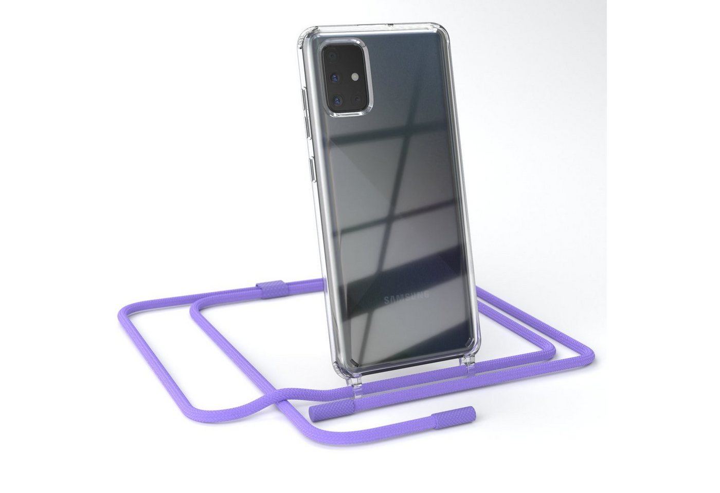 EAZY CASE Handykette Silikon Kette Unifarbe für Samsung Galaxy A71 6,7 Zoll, Ketten Kordel Transparent Case abnehmbare Handyhülle Flieder Lila Gold von EAZY CASE