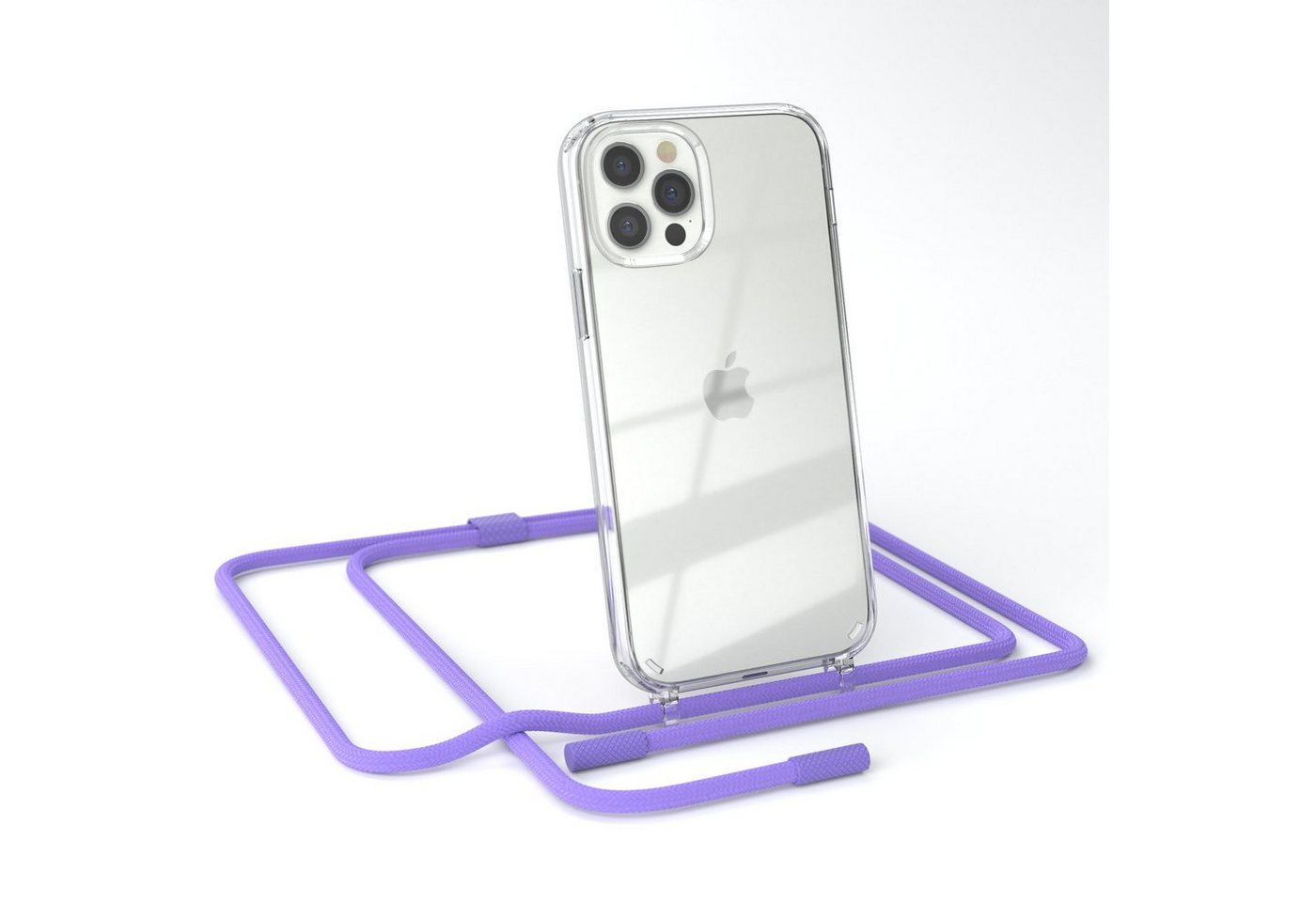 EAZY CASE Handykette Silikon Kette für Apple iPhone 12 iPhone 12 Pro 6,1 Zoll, Ketten Kordel Transparent Case abnehmbare Handyhülle Flieder Lila Gold von EAZY CASE