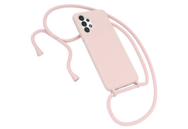 EAZY CASE Handykette Silikon Kette für Samsung Galaxy A13 4G 6,6 Zoll, Umhängeband Kordel Hülle mit Band Schutzhülle Bumper Etui Matt Rosé von EAZY CASE