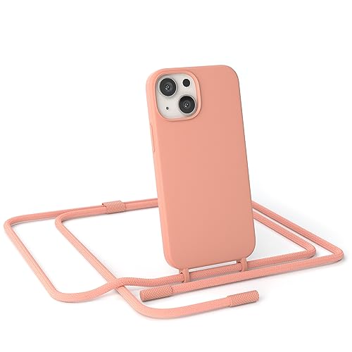 EAZY CASE - Handykette Silikon Premium kompatibel mit iPhone 13 Mini Handyhülle mit Umhängeband, Handykordel mit Schutzhülle, Silikonhülle, Hülle mit Band, Kette für Smartphone, Koralle von EAZY CASE