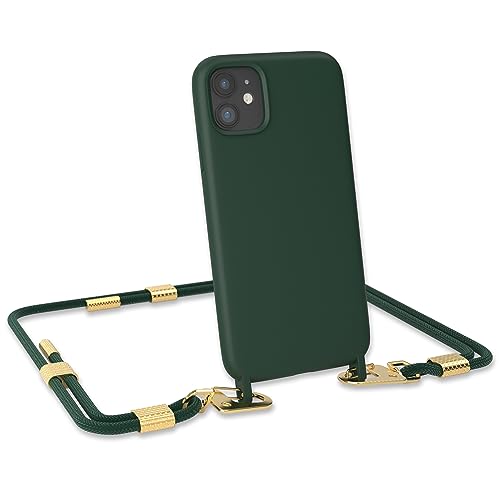 EAZY CASE - Handykette Silikon mit Clips 2 in 1 kompatibel mit iPhone 11 Handyhülle mit Umhängeband, Handykordel mit Silikon, Hülle mit Band, Kette für Smartphone, Grün - Clips Gold von EAZY CASE