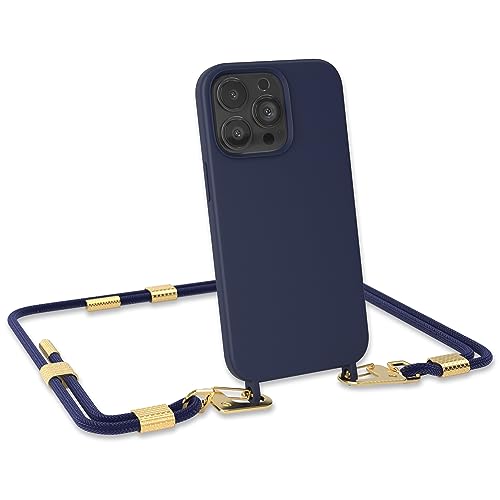 EAZY CASE - Handykette Silikon mit Clips 2 in 1 kompatibel mit iPhone 13 Pro Handyhülle mit Umhängeband, Handykordel mit Silikon, Hülle mit Band, Kette für Smartphone, Blau - Clips Gold von EAZY CASE