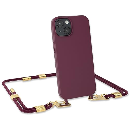 EAZY CASE - Handykette Silikon mit Clips 2 in 1 kompatibel mit iPhone 14 Handyhülle mit Umhängeband, Handykordel mit Silikon, Hülle mit Band, Kette für Smartphone, Beere - Clips Gold von EAZY CASE