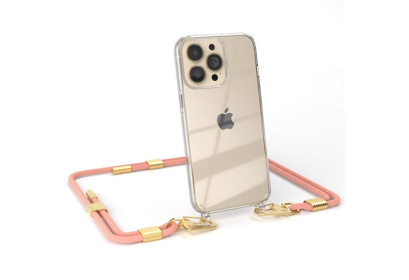 EAZY CASE Handykette Silikonhülle mit Kette für Apple iPhone 13 Pro 6,1 Zoll, Handytasche durchsichtige Silikon Hülle mit Umhängeband Altrosa Coral von EAZY CASE