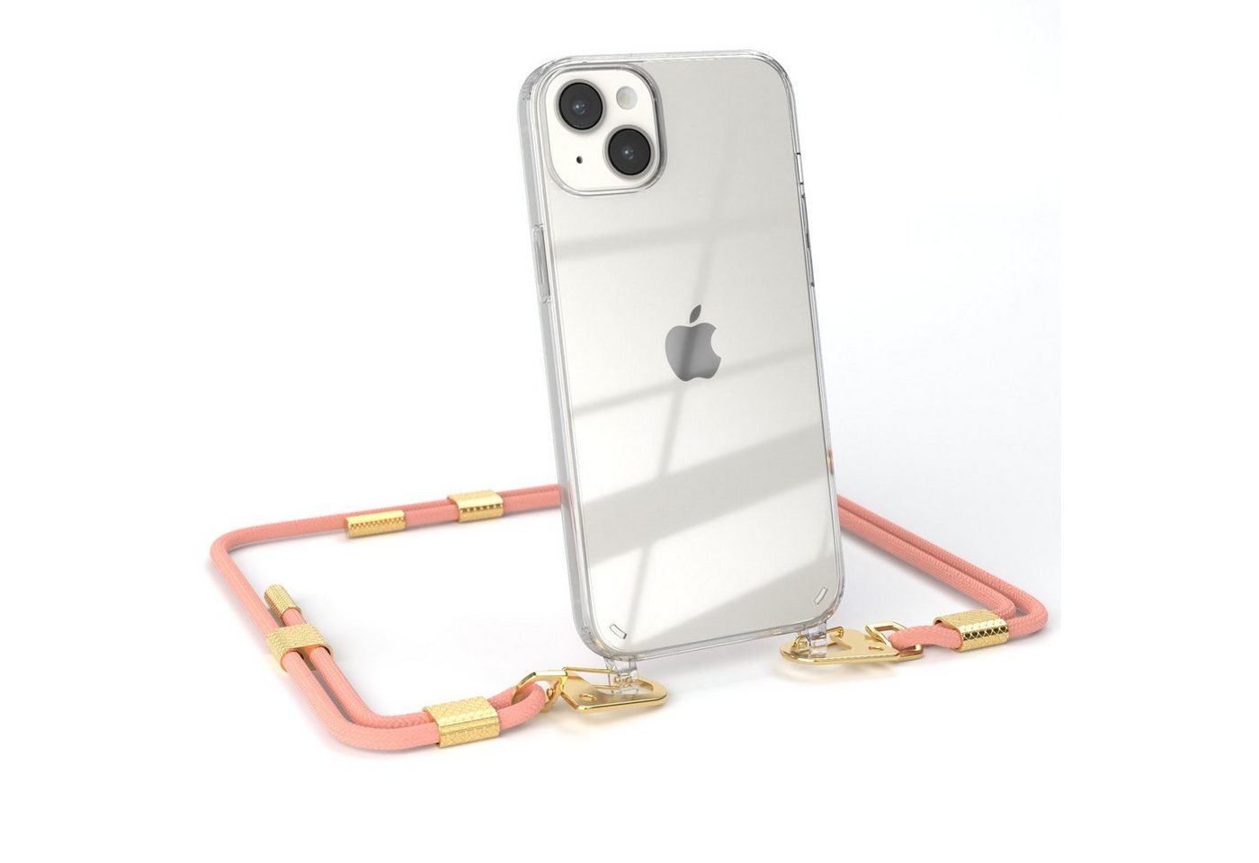 EAZY CASE Handykette Silikonhülle mit Kette für Apple iPhone 14 Plus 6,7 Zoll, Handytasche durchsichtige Silikon Hülle mit Umhängeband Altrosa Coral von EAZY CASE