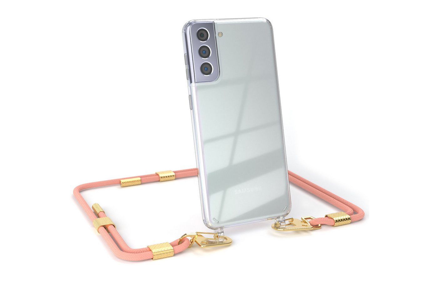 EAZY CASE Handykette Silikonhülle mit Kette für Galaxy S21 Plus 5G/S21+ 6,7 Zoll, Handytasche durchsichtige Silikon Hülle mit Umhängeband Altrosa Coral von EAZY CASE