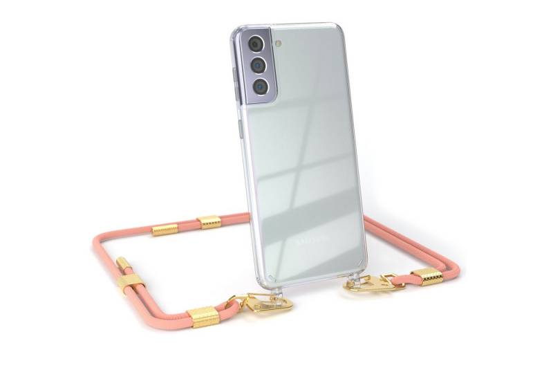 EAZY CASE Handykette Silikonhülle mit Kette für Galaxy S21 Plus 5G/S21+ 6,7 Zoll, Handytasche durchsichtige Silikon Hülle mit Umhängeband Altrosa Coral von EAZY CASE