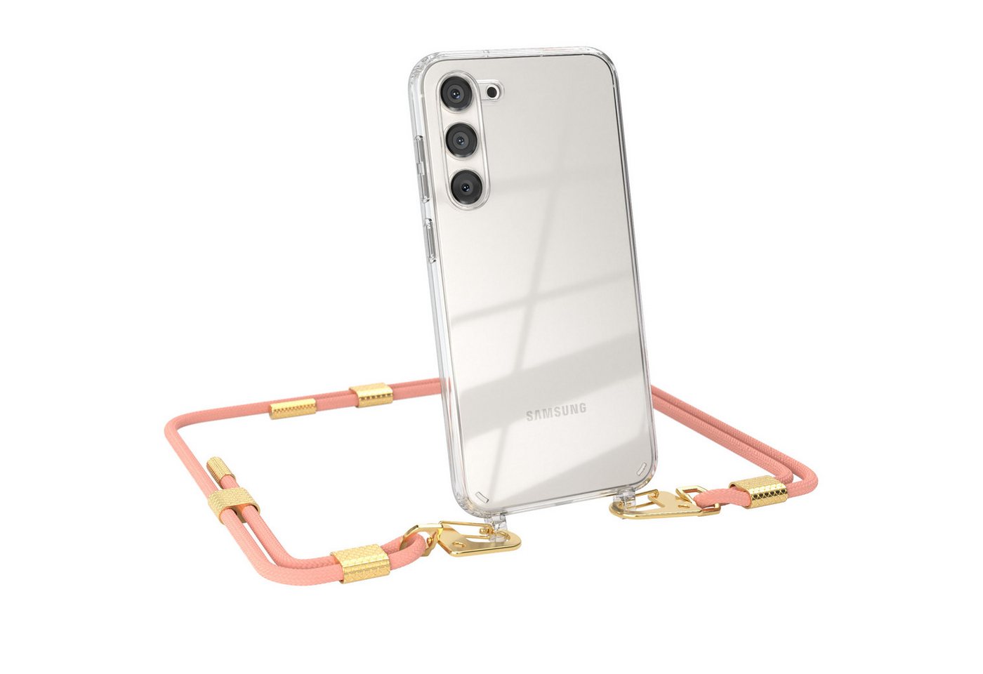 EAZY CASE Handykette Silikonhülle mit Kette für Galaxy S23 Plus / S23+ 6,6 Zoll, Handytasche durchsichtige Silikon Hülle mit Umhängeband Altrosa Coral von EAZY CASE
