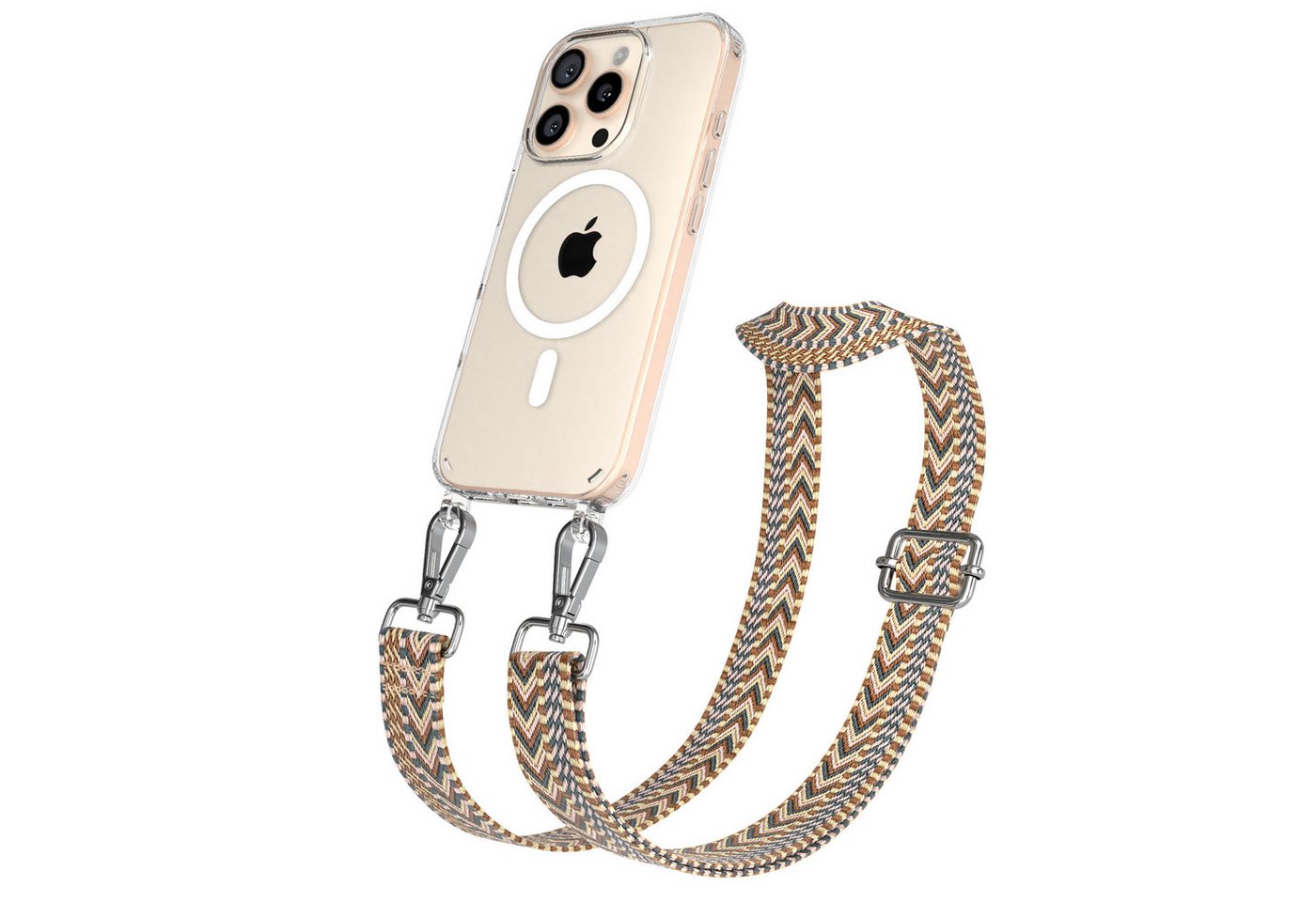 EAZY CASE Handykette Umhängeband MagSafe Hülle für Apple iPhone 16 Pro 6,3 Zoll, Schulterriemen Taschenband mit Hülle MagSafe Handyband Braun von EAZY CASE