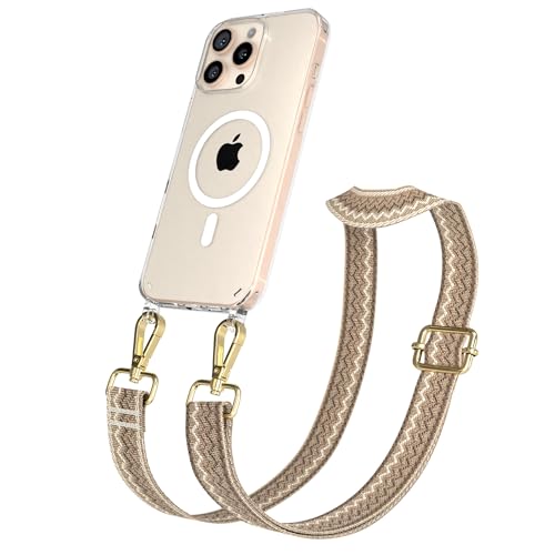 EAZY CASE Handykette - Verstellbares Taschenband kompatibel mit iPhone 16 Pro Max, Schulterriemen, Handykordel Silikon, Qi Charging kompatibel, Umhängetasche, Wellen - Hell Braun Braun Metall Gold von EAZY CASE