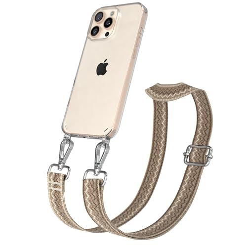 EAZY CASE Handykette - Verstellbares Taschenband kompatibel mit iPhone 16 Pro Max, Schulterriemen, Handykordel mit Silikon Hülle, Umhängetasche, Wellen - Hell Braun Braun Metall Silber von EAZY CASE