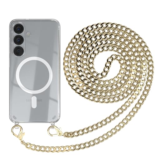 EAZY CASE - Handykette kompatibel mit Galaxy S25 Kette zum Umhängen Stoßfest Handyhülle für Galaxy S25 Silikon Hülle mit Band aus Metall Transparent als Fallschutz in Gold EAZY CASE - Handykette kompatibel mit Galaxy S25 Kette zum Umhängen Stoßfest Handyhülle für Galaxy S25 Silikon Hülle mit Band aus Metall Transparent als Fallschutz in Gold von EAZY CASE