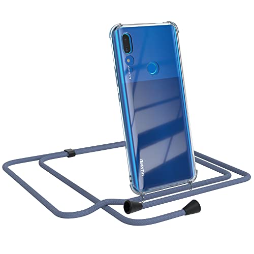 EAZY CASE Handykette kompatibel mit Huawei P Smart Z / Y9 Prime (2019) Handyhülle mit Umhängeband, Handykordel mit Schutzhülle, Silikonhülle, Hülle, Stylische Kette, EIS Blau - Clips Schwarz von EAZY CASE