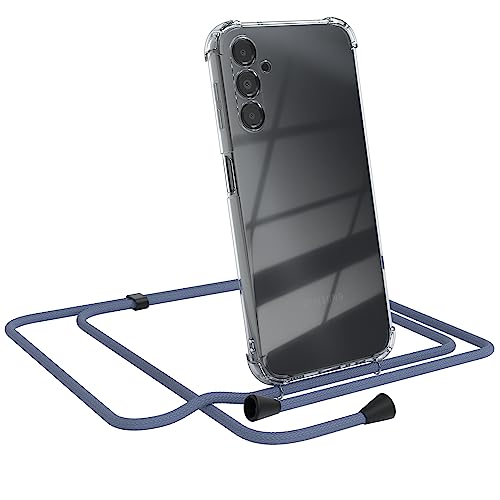 EAZY CASE - Handykette - kompatibel mit Samsung Galaxy A14 5G, mit durchsichtiger Hülle, Handy Schutzhülle mit Band, Silikonhülle - Band Stahlblau Endstücke Schwarz von EAZY CASE