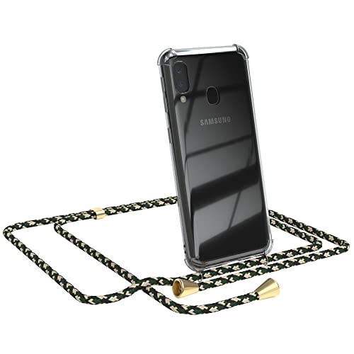 EAZY CASE Handykette kompatibel mit Samsung Galaxy A20e Handyhülle mit Umhängeband, Handykordel mit Schutzhülle, Silikonhülle, Hülle mit Band, Stylische Kette für Smartphone, Grün Camouflage von EAZY CASE