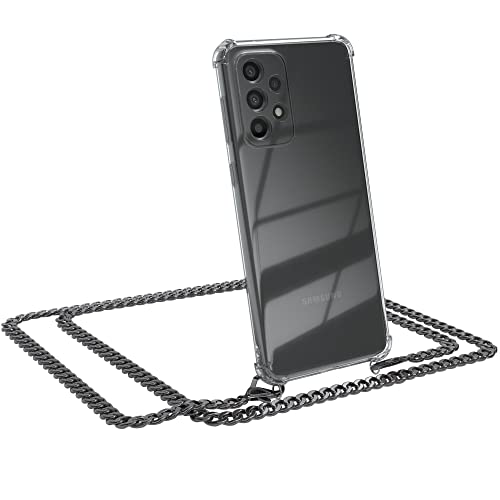 EAZY CASE Handykette kompatibel mit Samsung Galaxy A33 (5G) Handyhülle mit Metall Umhängeband und Ersatz Kordel schwarz, Handykordel mit Schutzhülle, Stylische Kette mit Hülle, Metal - Anthrazit von EAZY CASE