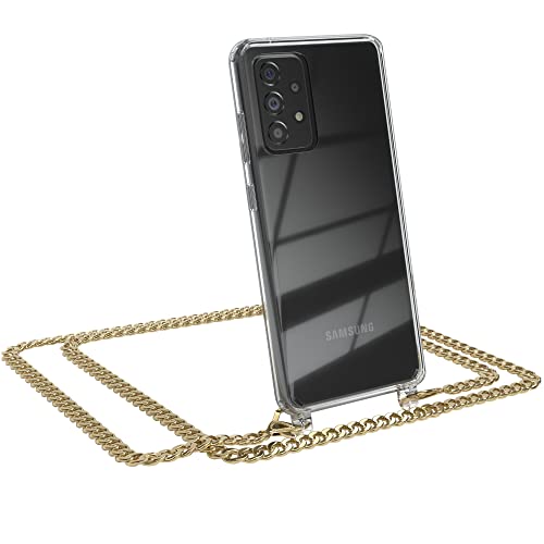 EAZY CASE Handykette kompatibel mit Samsung Galaxy A52 / A52 (5G) / A52s (5G) Handyhülle mit Metal Umhängeband und Ersatz Kordel schwarz, Handykordel mit Schutzhülle, Metal - Gold von EAZY CASE