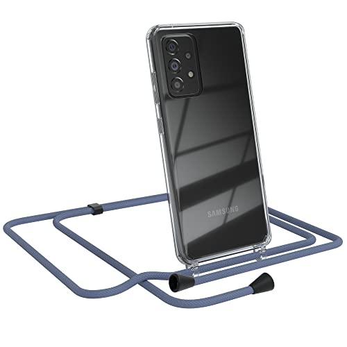 EAZY CASE Handykette kompatibel mit Samsung Galaxy A52 / A52 (5G) / A52s (5G) Handyhülle mit Umhängeband, Handykordel mit Schutzhülle, Silikonhülle, Stylische Kette, EIS Blau - Clips Schwarz von EAZY CASE