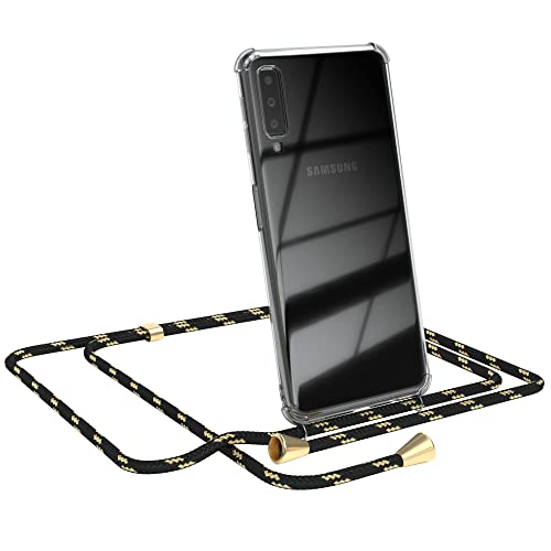 EAZY CASE Handykette kompatibel mit Samsung Galaxy A7 (2018) Handyhülle mit Umhängeband, Handykordel mit Schutzhülle, Silikonhülle, Hülle mit Band, Stylische Kette mit Hülle Smartphone, Schwarz/Gold von EAZY CASE