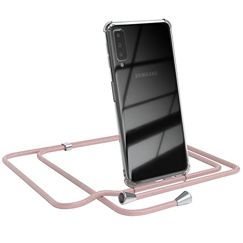 EAZY CASE Handykette kompatibel mit Samsung Galaxy A7 (2018) Handyhülle mit Umhängeband, Handykordel mit Schutzhülle, Silikonhülle, Hülle mit Band, Stylische Kette mit Hülle für Smartphone, Rosé-Gold von EAZY CASE