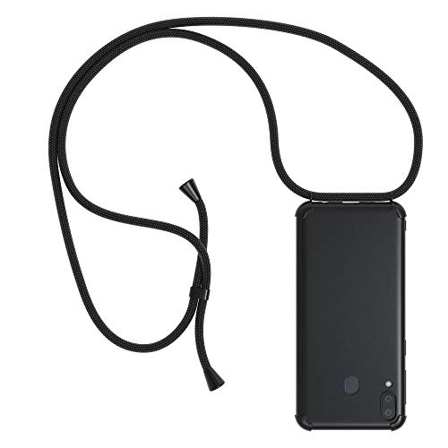EAZY CASE Handykette kompatibel mit Samsung Galaxy M20 Handyhülle mit Umhängeband, Handykordel mit Schutzhülle, Silikonhülle, Hülle mit Band, Stylische Kette für Smartphone, Full Color Schwarz von EAZY CASE