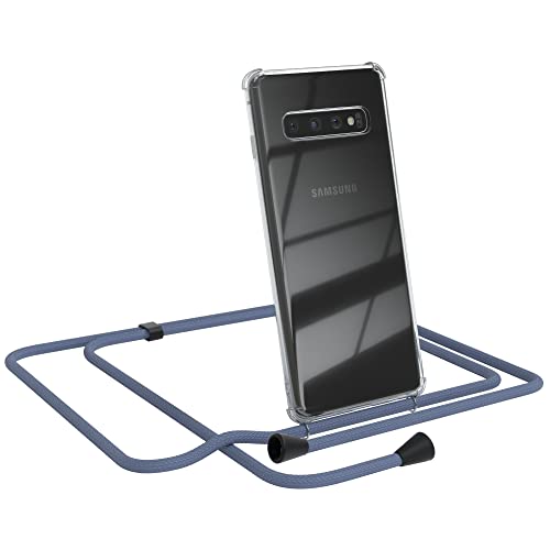 EAZY CASE Handykette kompatibel mit Samsung Galaxy S10 Handyhülle mit Umhängeband, Handykordel mit Schutzhülle, Silikonhülle, Hülle, Stylische Kette, EIS Blau - Clips Schwarz von EAZY CASE
