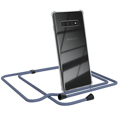 EAZY CASE Handykette kompatibel mit Samsung Galaxy S10 Plus Handyhülle mit Umhängeband, Handykordel mit Schutzhülle, Silikonhülle, Hülle, Stylische Kette, EIS Blau - Clips Schwarz von EAZY CASE