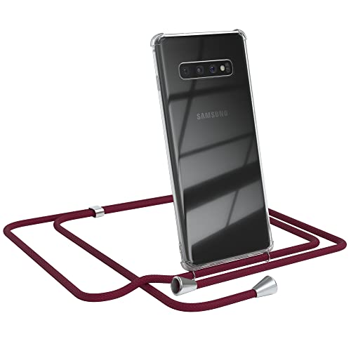 EAZY CASE Handykette kompatibel mit Samsung Galaxy S10 Plus Handyhülle mit Umhängeband, Handykordel mit Schutzhülle, Silikonhülle, Hülle mit Band, Stylische Kette für Smartphone, Burgunder Rot von EAZY CASE