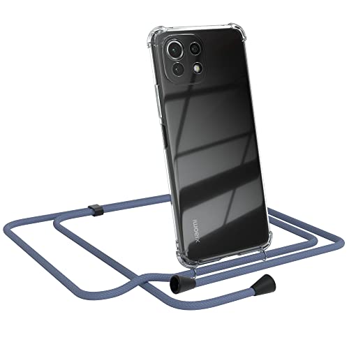 EAZY CASE Handykette kompatibel mit Xiaomi Mi 11 Lite 5G Handyhülle mit Umhängeband, Handykordel mit Schutzhülle, Silikonhülle, Hülle mit Band, Kette für Smartphone, Stahl Blau - Clips Schwarz von EAZY CASE