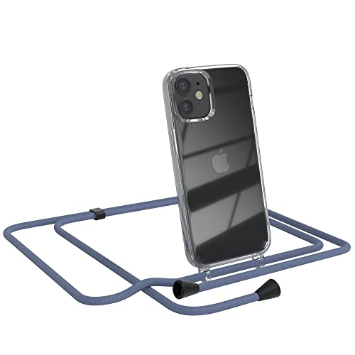 EAZY CASE Handykette kompatibel mit iPhone 12 Mini Handyhülle mit Umhängeband, Handykordel mit Schutzhülle, Silikonhülle, Hülle, Stylische Kette für Smartphone, EIS Blau - Clips Schwarz von EAZY CASE