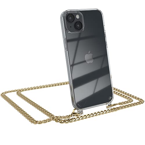 EAZY CASE Handykette kompatibel mit iPhone 14 Plus Handyhülle mit Metall Umhängeband und Ersatz Kordel schwarz, Handykordel mit Schutzhülle, Stylische Kette mit Smartphone Hülle, Metal - Gold von EAZY CASE