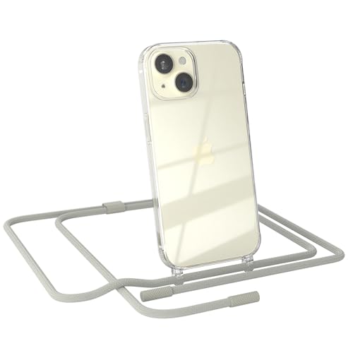 EAZY CASE - Handykette kompatibel mit iPhone 15 - dünne Handyhülle für iPhone 15 Hülle mit Band als Fallschutz Kette zum Umhängen transparente Hülle Silikon in Taupe von EAZY CASE