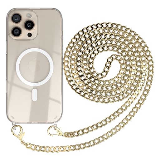 EAZY CASE - Handykette kompatibel mit iPhone 16 Pro Max Kette zum Umhängen Stoßfest Handyhülle für Apple iPhone 16 Pro Max Silikon Hülle mit Band Handytasche Transparent Fallschutz in Metall - Gold EAZY CASE - Handykette kompatibel mit iPhone 16 Pro Max Kette zum Umhängen Stoßfest Handyhülle für Apple iPhone 16 Pro Max Silikon Hülle mit Band Handytasche Transparent Fallschutz in Metall - Gold von EAZY CASE